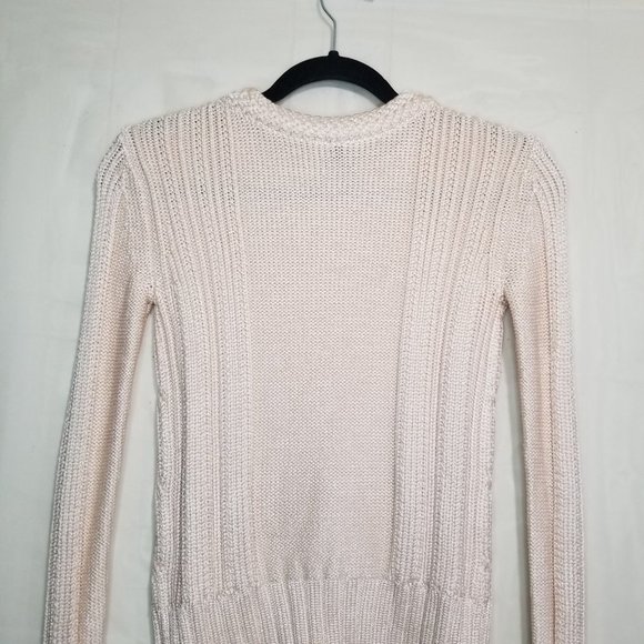 Magaschoni Shiny Cable Knit Sweater Cream Size XS Round Neck Pullover stretchy - Picture 5 of 10